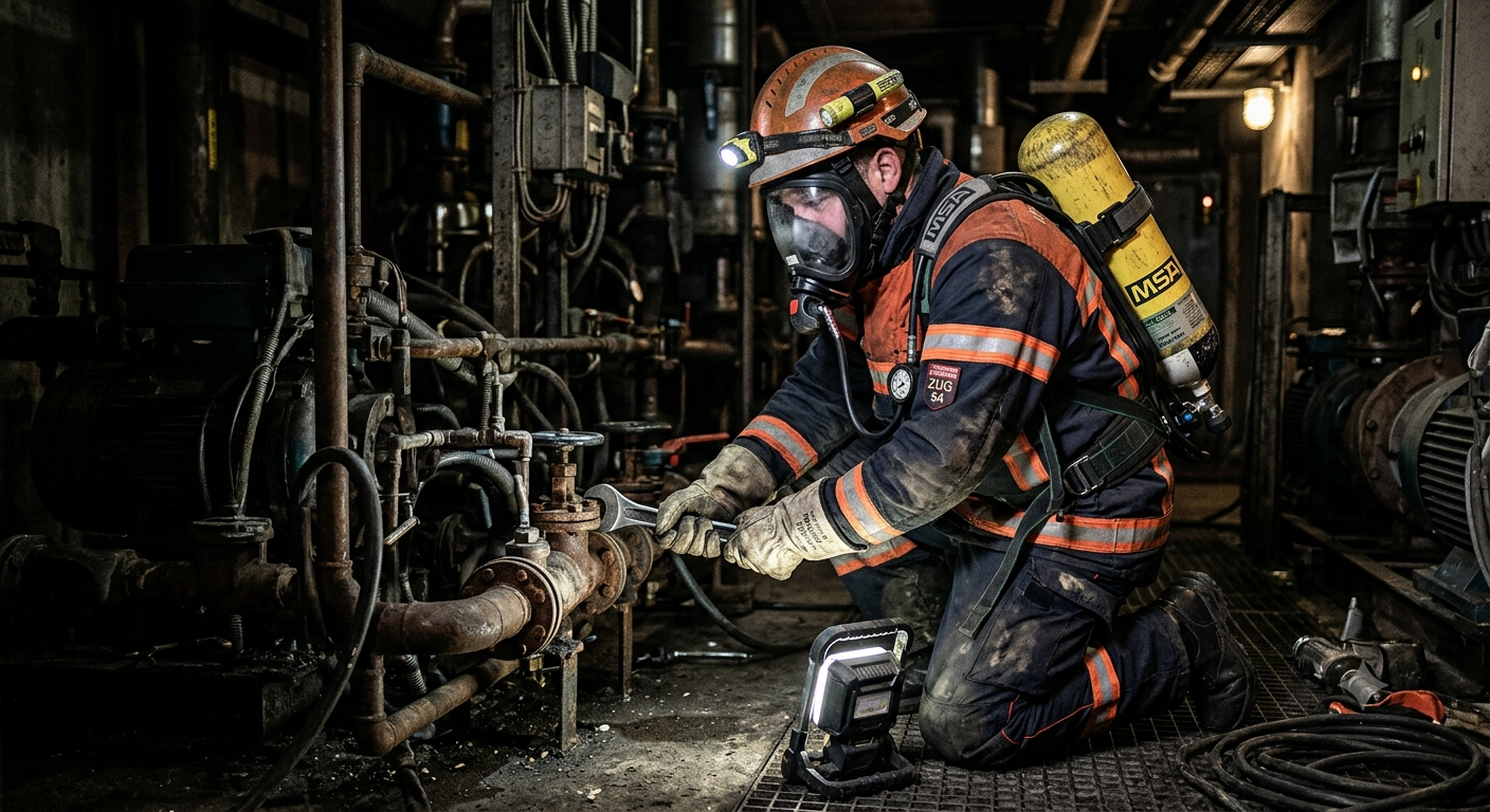 Homme travaillant sous Appareil Respiratoire Isolant
